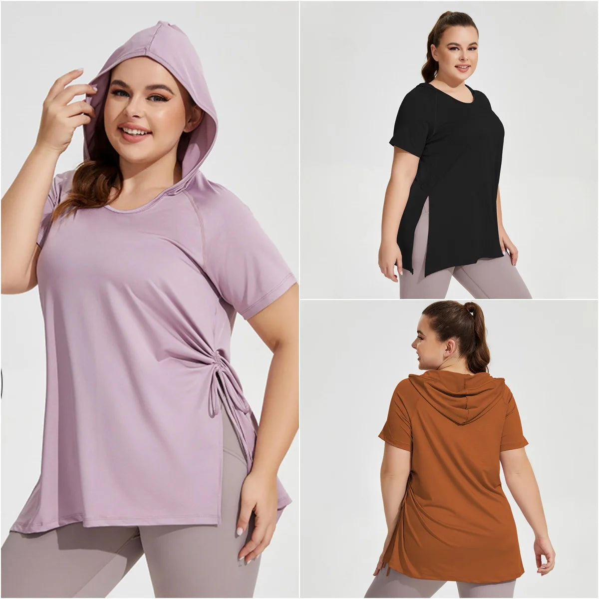 Camiseta Fitness secado rápido con capucha plussize