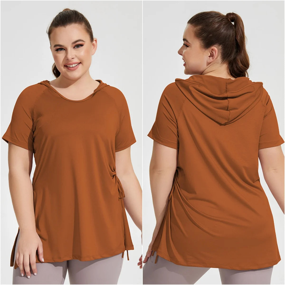 Camiseta Fitness secado rápido con capucha plussize