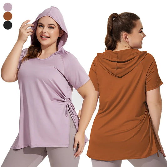 Camiseta Fitness secado rápido con capucha plussize