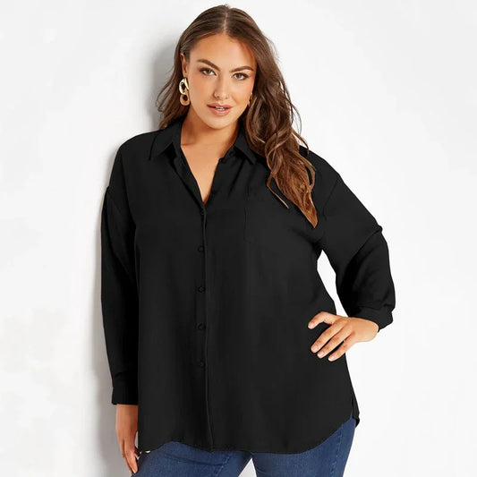 Camisa básica negra talla grande invierno, otoño