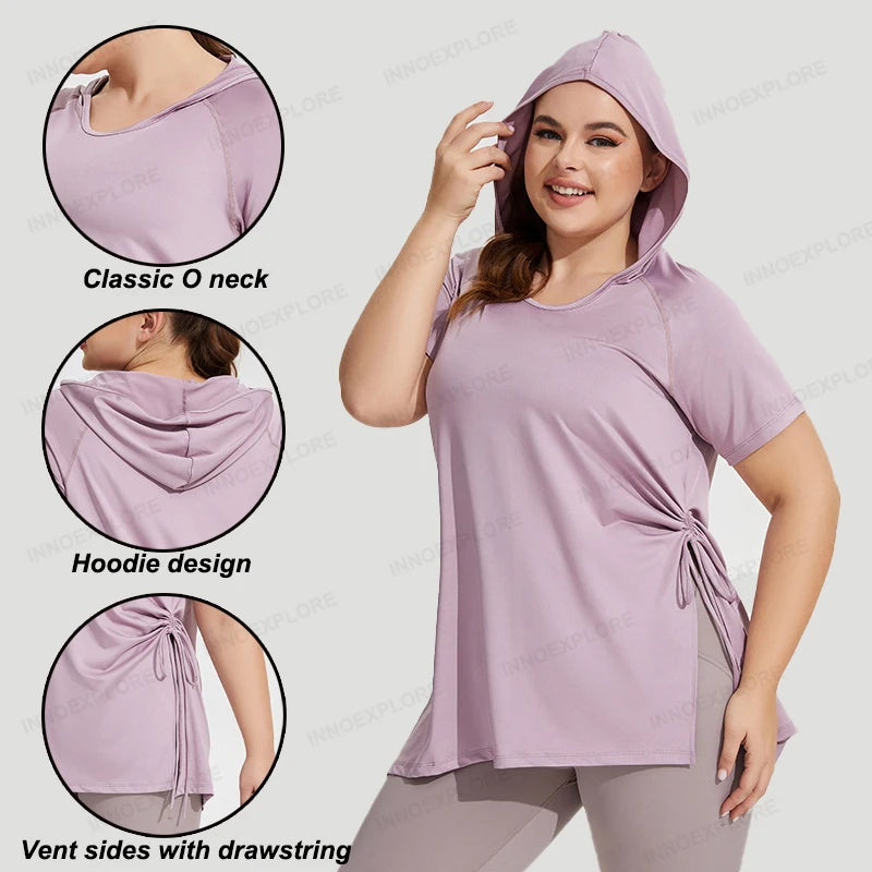 Camiseta Fitness secado rápido con capucha plussize