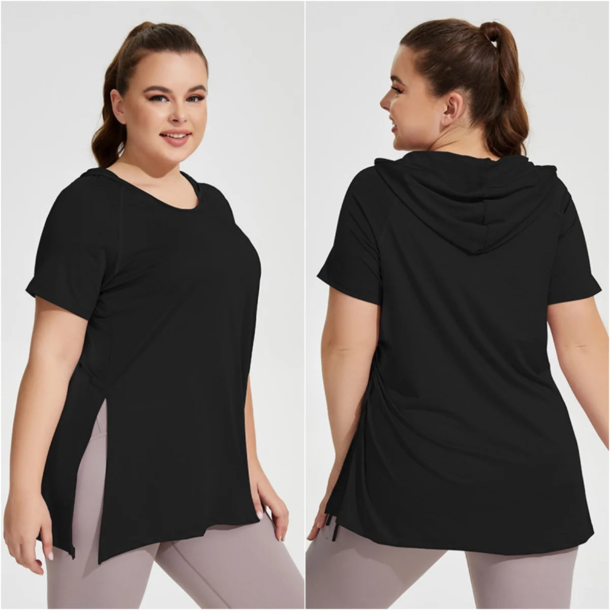 Camiseta Fitness secado rápido con capucha plussize