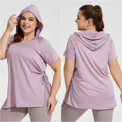 Camiseta Fitness secado rápido con capucha plussize